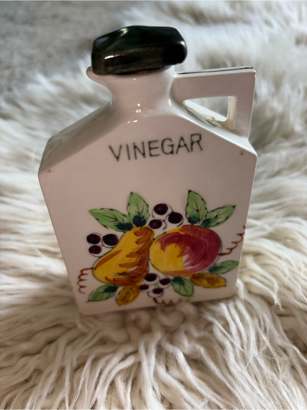 Vintage Hand Painted Porcelain Vinegar Dispenser Bottle Jug Cruets 1950’s Fruit